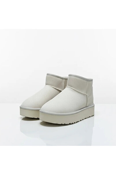 Nuzabi حذاء نسائي من مونتي بلاتفورم مصنوع من جلد الغزال البيج مع فرو من الداخل