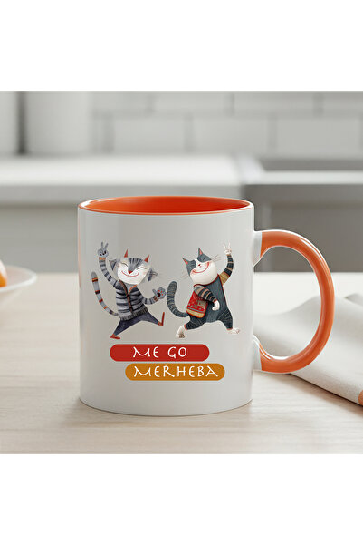 ZERYA Kurdeş Me Go Merheba Designed Orange Colored Mug - Me Go Merhaba Orange Mug