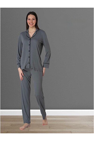 Lohusa Homewear Women's Smoked Design Front Buttoned Stylish Long Sleeve Mate...