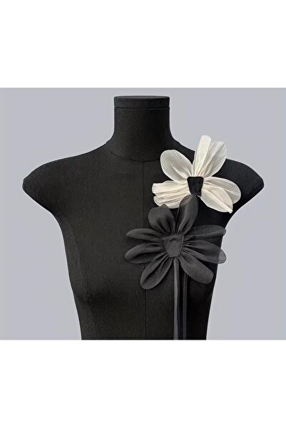 Bumelo 2 adet Şık Siyah & Bej 3D File Çiçek Aplikeleri Kurdele ile, 43.99x14....