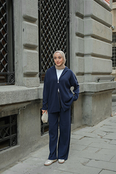 LOCCO Women's Self-Patterned Knitwear Set Navy Blue