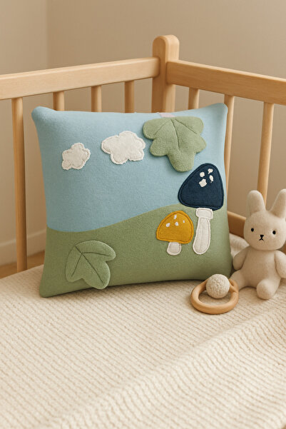 Nari Collections Mushroom Patterned Felt Applique Baby Throw Pillow – 35X30 c...