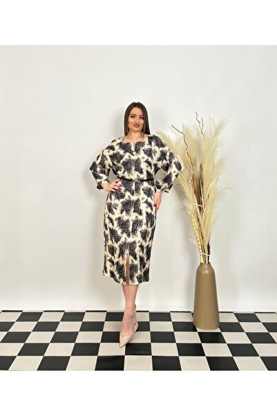 DE WHITES Plus Size Front Small Slit Belted Dress