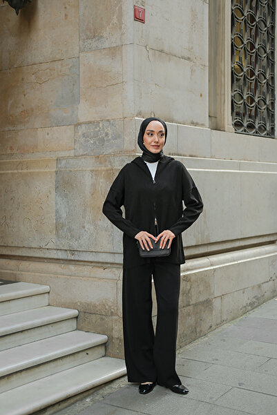 LOCCO Women's Self-Patterned Knitwear Set Black