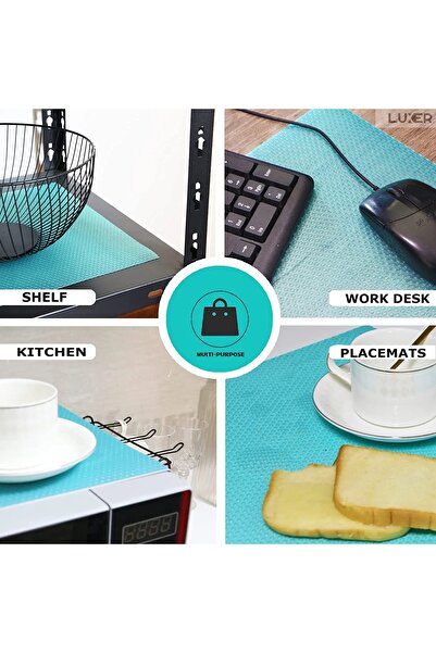 LUXER 4 Non-Slip Mats for Refrigerator Shelf/Drawer Protection, Placemats, 45x29 cm, Blue