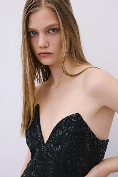 rue Strapless Sequin Mini Black Dress