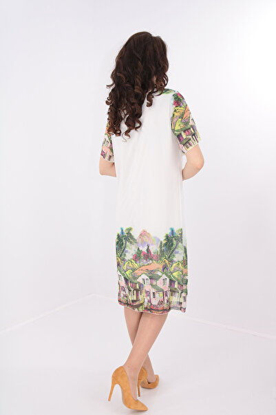 Vanessa Line RO Diaphanous white veil dress with bordered print