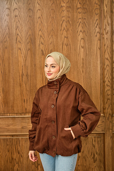 LOCCO Γυναικείο μπουφάν με λεπτομέρεια με κουμπιά καφέ