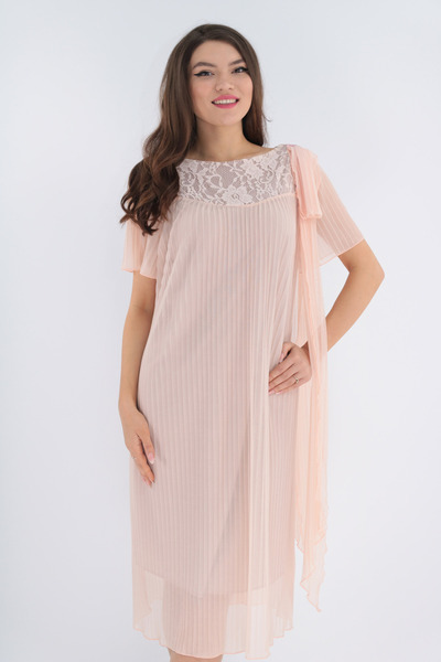 Vanessa Line RO Ροζ φόρεμα με πλισέ πέπλο