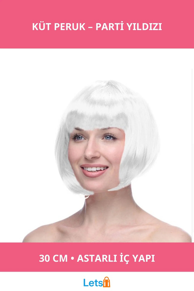 Letsii White Blunt Synthetic Wig Hair 30cm Party Hair
