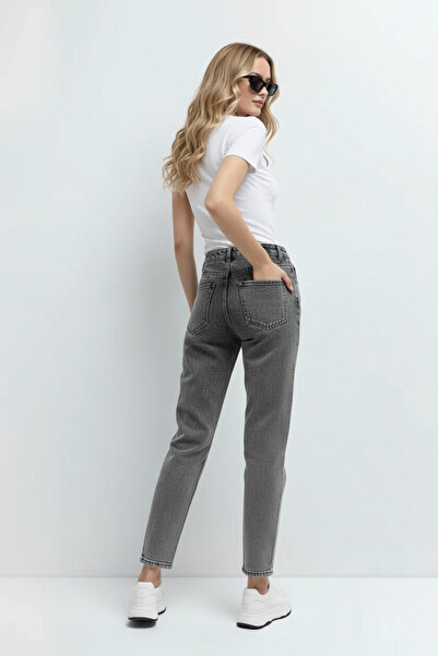 SHEVEGA Blugi pentru femei Snow Black din material elastic Boyfriend Smoked Mom Jean