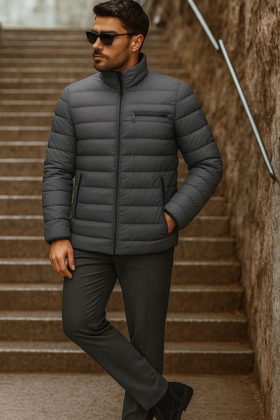 comstar Men's Winter Basic Mock Neck Zippered Smoked Puffer Jacket