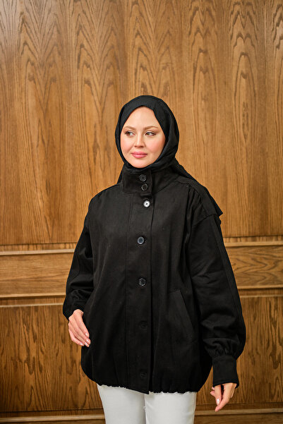 LOCCO Γυναικείο μπουφάν με λεπτομέρεια με κουμπιά μαύρο