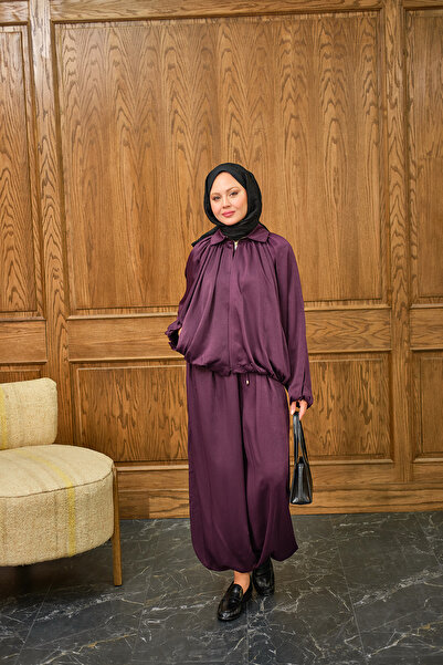 LOCCO Women's Hidden Zipper Detail Suit Plum