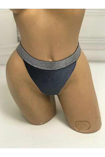 NSMLİFE New Year, Christmas Gift Women's Gray Velvet Thong String Model