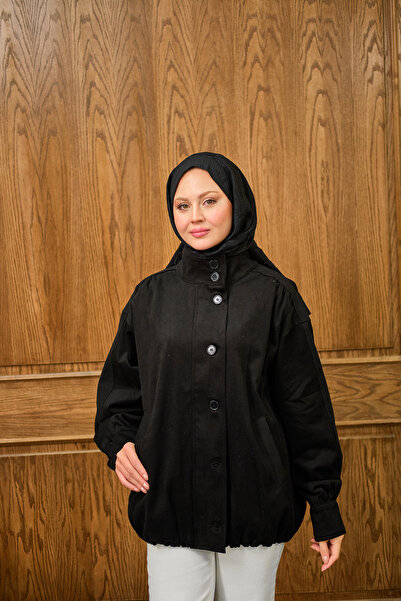 LOCCO Γυναικείο μπουφάν με λεπτομέρεια με κουμπιά μαύρο