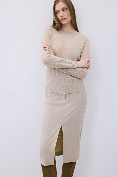 rue Cashmere Basic Beige Knitwear Blouse