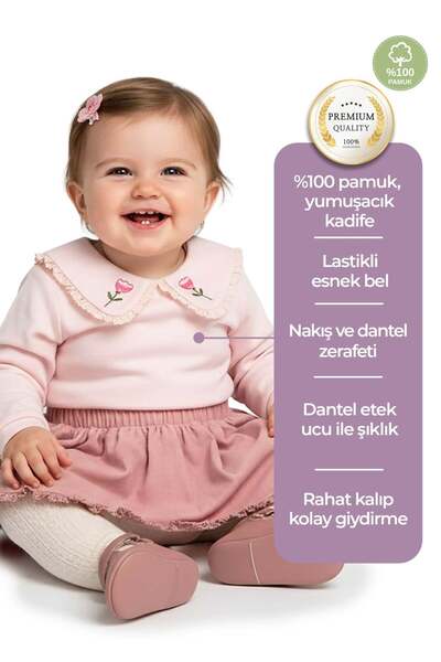 Ozmoz By Mukadder Özden Velvet Lace Dusty Rose Winter Baby Girl Skirt