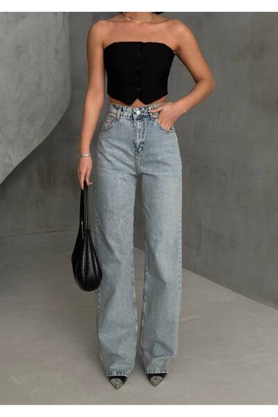 moda paketi Blugi lați cu talie înaltă