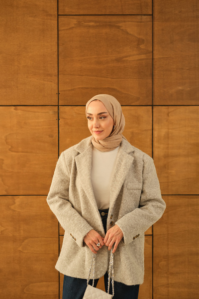 LOCCO Women's Button Detail Wrinkled Jacket Gray