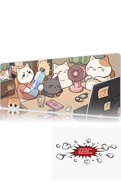 urzuva Lazy Whiskers 90x40 4MM Kalınlık Premium Gaming oyuncu mousepad, Anti ...