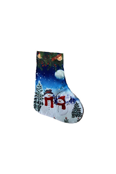 wei inox Ciorap decorativ de Craciun, material textil, model om de zapada, albastru, 35 cm