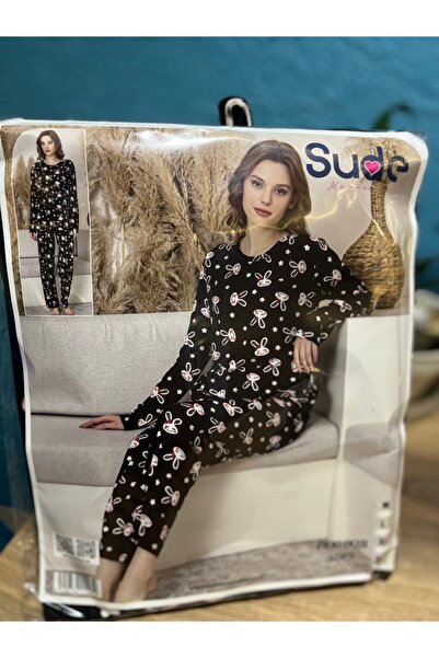 Sude Women's Long Sleeve Pajama Set Patterned Suede