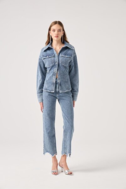 HOLLY LOLLY Special Fabric Effect Laura Jean Pants Blue