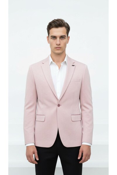 Plus Scorpion Light Pink Men's Italian Cut Blazer Jacket – Sleeve Patched, S Slim Fit Stylish and Modern Tasa
