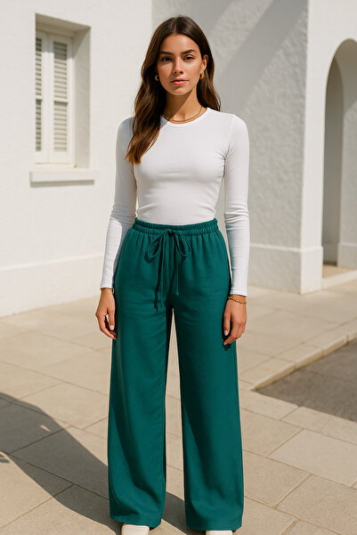 Rich Women's Green High Waist Elastic Wide Leg Trousers-09 See Grün 163