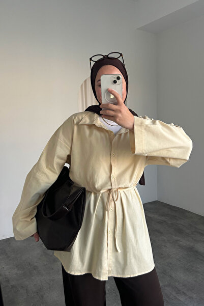 HYWONA Women's Waist-Tied Cotton Pinterest Shirt Lemon Yellow