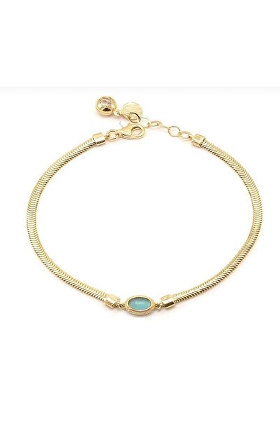 FIRAT KUYUMCULUK 14 AYAR ALTIN MAVİ OPAL ŞANS TAŞI İTALYAN ZİNCİR BİLEKLİK