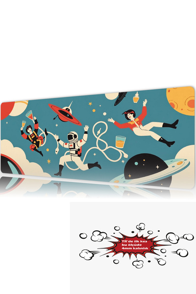 urzuva Retro Space Crew 90x40 4MM Kalınlık Premium Gaming oyuncu mousepad, An...