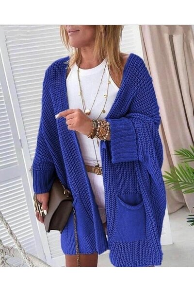 buğrahayalin Women's Oversize Mold Pocket Detail Casual Knitwear Cardigan