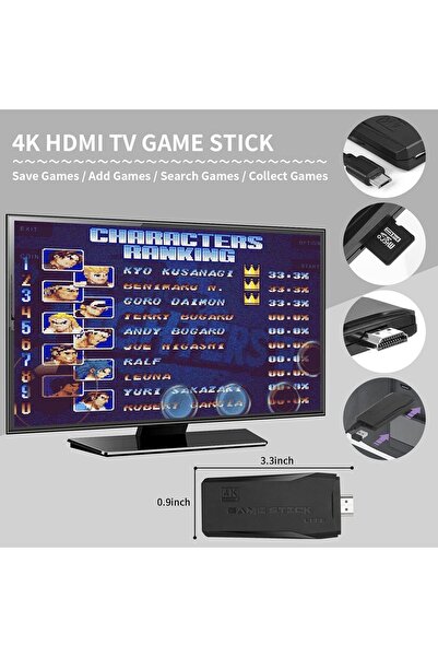 HYX Wireless Retro Game Console Plug & Play TV Game Stick with 10000+ Games, 4K HDMI, Dual 2.4G