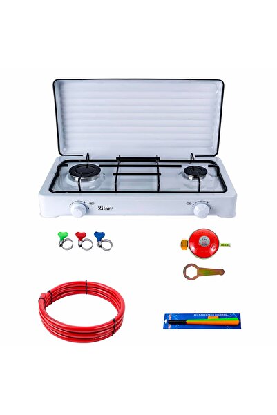 Z-Tools Gas stove package 2 burners, 58x29 cm, (cylinder clock, 2m hose, 3 hose clamps, igniter) ZLN0025W_A