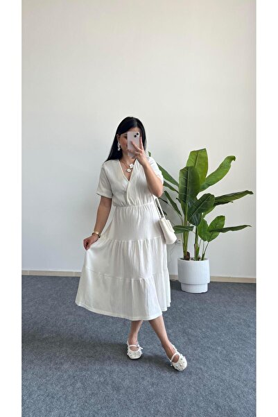 Pera Rüya Double-Breasted Collar Flounce Dress - White