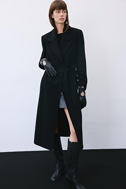 rue Faux Leather Textured Black Gloves