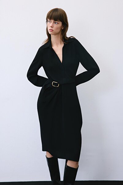rue Midi Black Dress with Gold Buckle
