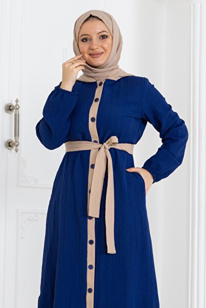 Modamihram Hooded Buttoned Suit Indigo Msw19238-3