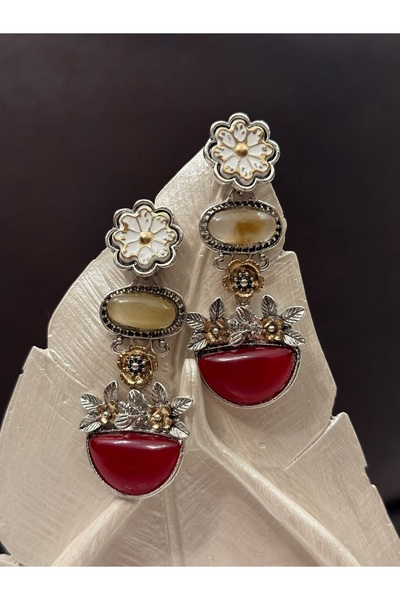 PALICE Çiçek Detaylı Sarkıt Vintage Küpe