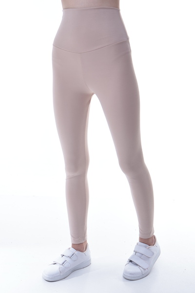 CQCQ Kız Çocuk Krem Yüksek Bel Toparlayıcı Tayt – Esnek Likralı Spor Tayt 7-16 Yaş