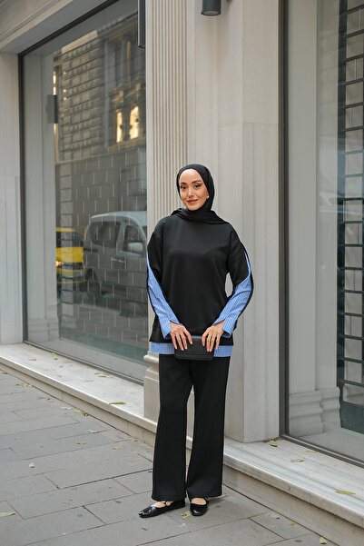 LOCCO Γυναικείο πουκάμισο Λεπτομέρεια Διπλό Σετ Μαύρο