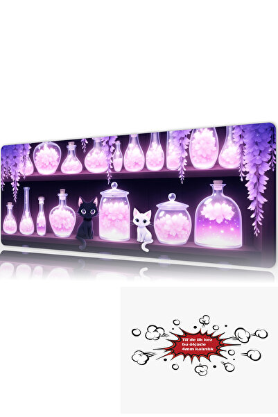 urzuva Magic Potion Cats 90x40 4MM Kalınlık Premium Gaming oyuncu mousepad, A...