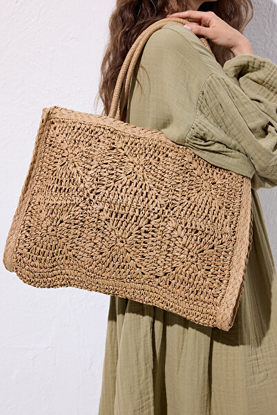 Manuka Patterned Wicker Large Bag Natural