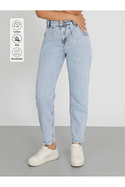 viking's line MOM Buz Mavi Yüksek Bel Jeans Pantolon -SLOUCHY 849-