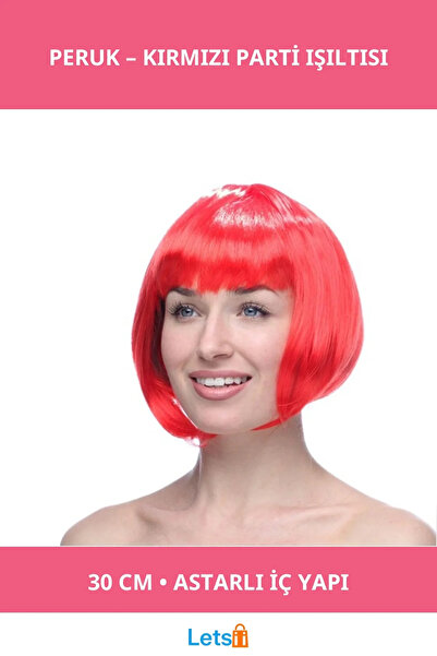 Letsii شعر مستعار للحفلات باللون الأحمر 30 سم صناعي