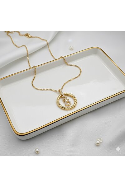 Gold Taşlı Çelik Kolye