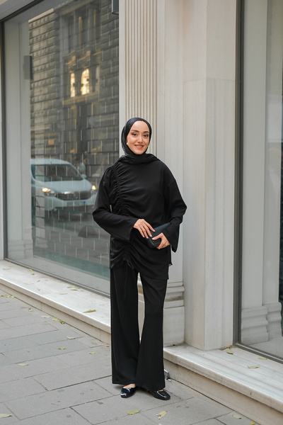 LOCCO Γυναικείο Σετ Λεπτομερές Λαστιχένιο Διπλό Σετ Μαύρο