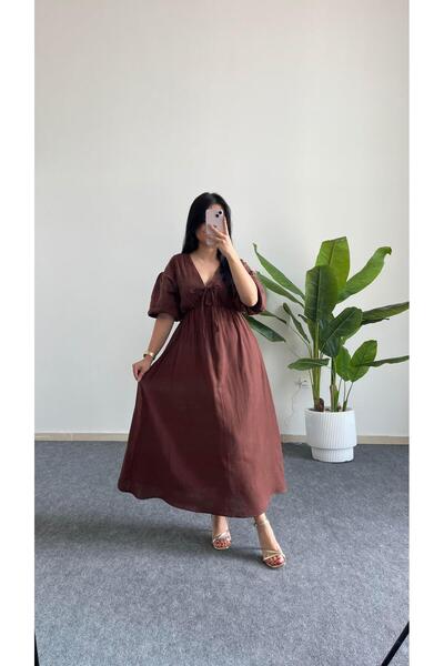 Pera فستان إيليني كاربوز كول من الموسلين - بني